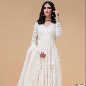 Ansab Jahangir Studio “Kinar” Net/Organza Angarkha Suit — Size Large — Preloved